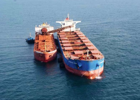 On-board self-unloading equipment, transshipment and floating cranes